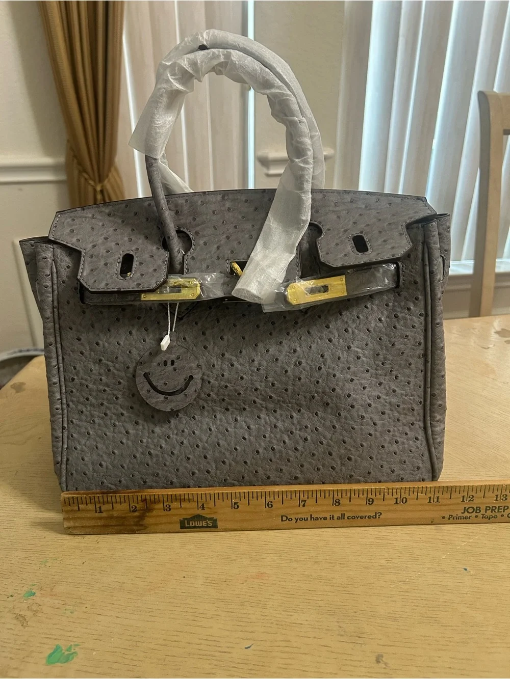 Classic Gray Ostrich-Texture Women’s Satchel UNBRANDED BIRKIN STYLE
